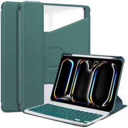 Puzdro s klávesnicou pre iPad Pro 11" 2024 (5 gen.), Rotary 360° Leather, tmavozelené