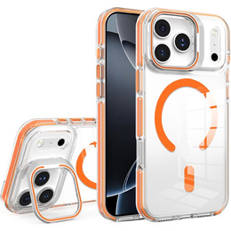 Puzdro pre iPhone 17 Pro Max, pre MagSafe, so stojanom, priehľadné s oranžovými vložkami