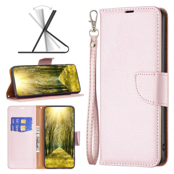 Klapkové puzdro pre Samsung Galaxy A25 5G, Wallet Litchi Leather, ružové + 9H sklo 