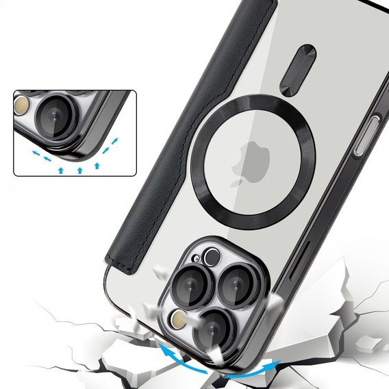 Klapkové puzdro pre iPhone 16 Pro Max, RFID Wallet MagSafe CamShield, čierne