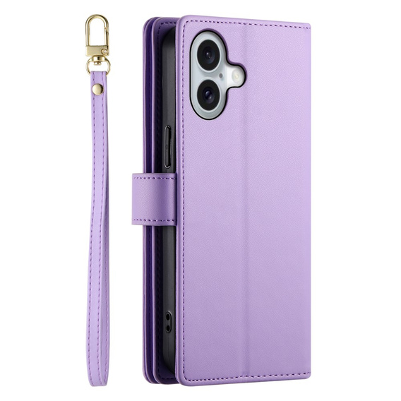 Klapkové puzdro pre iPhone 16, Wallet Zipper Pocket, fialové