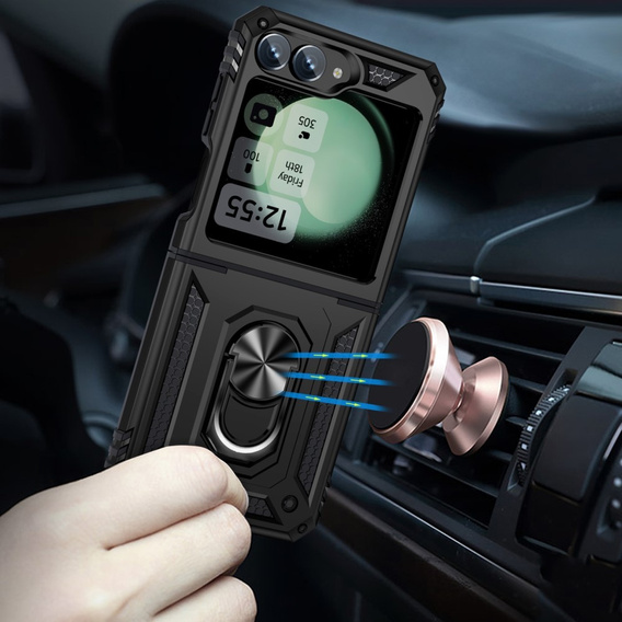 Pancierované obal na mobil pre Samsung Galaxy Z Flip7 FE / Z Flip6, Nox Case Ring, čierne