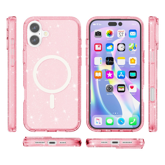 Puzdro pre iPhone 17, pre MagSafe, trblietavé, priesvitné ružové