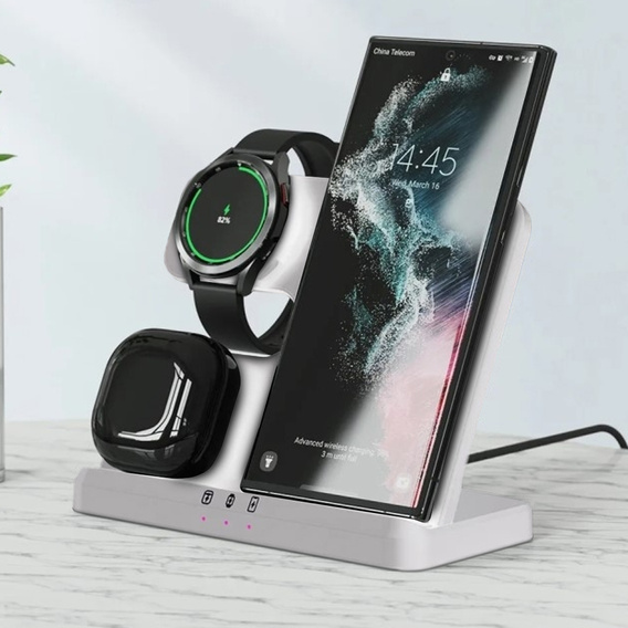 Bezdrôtová indukčná nabíjačka 3 v 1 QI rýchla pre Samsung S25 S24 S23 Galaxy Watch Buds Stanica biela