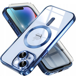 Puzdro pre iPhone 14, Electro MagSafe, modré + sklo na displej