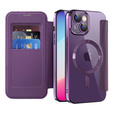 Klapkové puzdro pre iPhone 14, RFID Wallet MagSafe CamShield, fialové