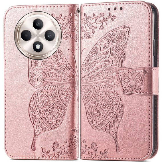 Klapkové puzdro pre Oppo Reno 12FS / 12F, Butterfly, ružové rose gold