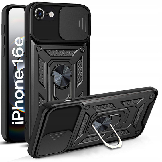 Pancierované puzdro pre iPhone 16E, CamShield Slide, čierne + tvrdené sklo 9H