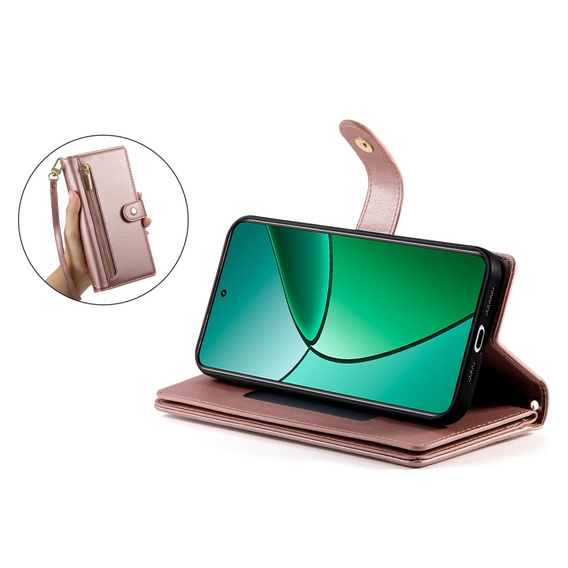 Klapkové puzdro pre Realme 14 Pro 5G, Wallet Zipper Pocket, ružové