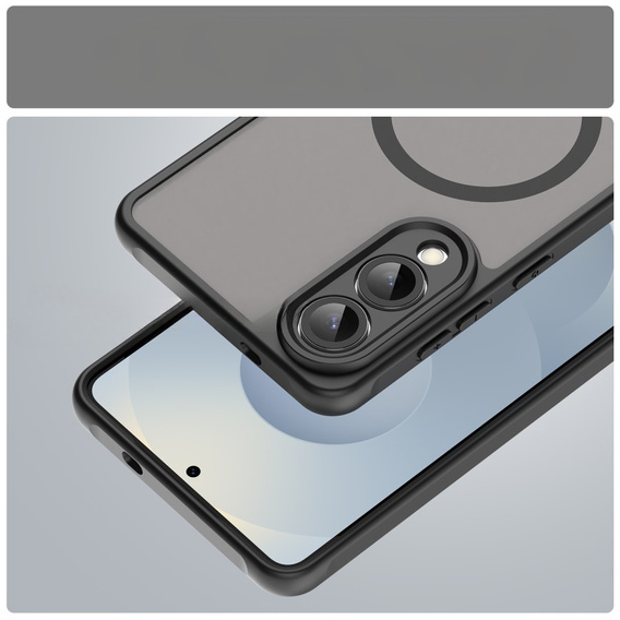 Puzdro pre Samsung Galaxy S25 Edge, Kickstand Matt Case, pre MagSafe, čierne + sklo na displej