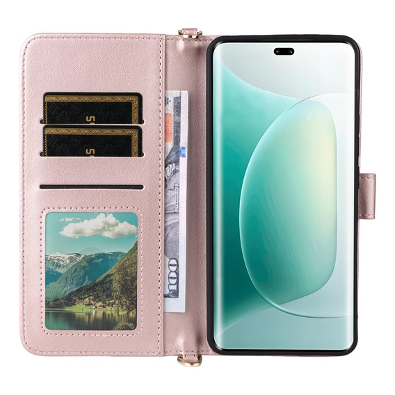 Puzdro s chlopňou pre Honor 400 5G, Crossbody Leather Wallet, ružové