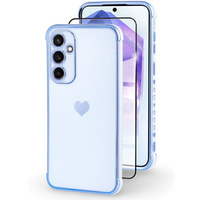 Puzdro pre Samsung Galaxy A55 5G, Electro heart, modré + Full Glue Ceramic Glass