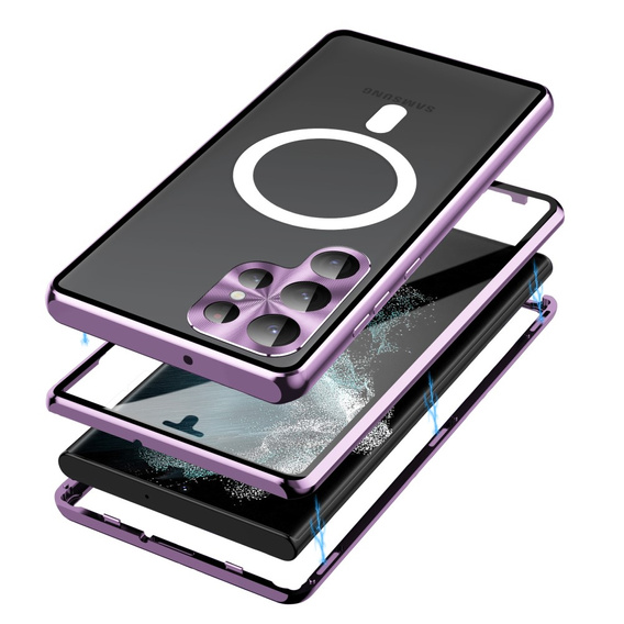Magnetické puzdro Dual Glass MagSafe pre Samsung Galaxy S23 Ultra, fialové