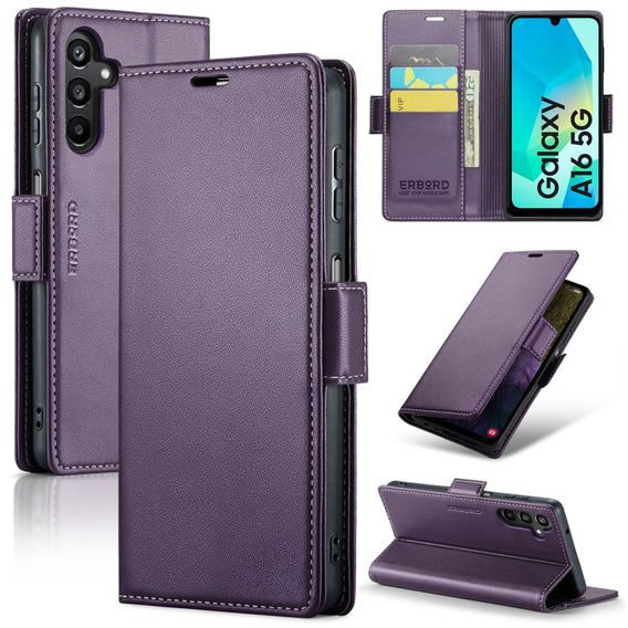 Puzdro pre Samsung Galaxy A16, ERBORD Glossy Litchi, flipová peňaženka, fialové