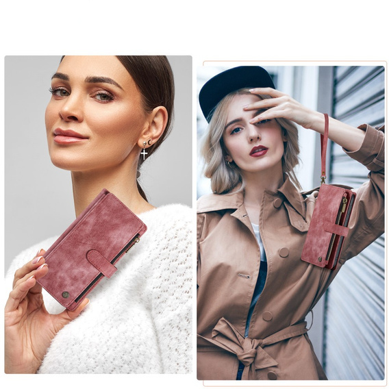 CASEME puzdro pre Samsung Galaxy A56 5G, Leather Wallet Cash and Card Slots, s remienkom, červené