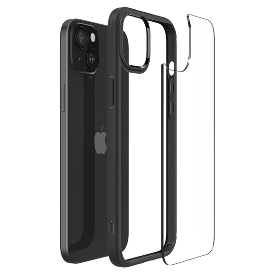 Puzdro Spigen pre iPhone 15, Ultra Hybrid, čierne + tvrdené sklo 9H