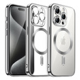 Puzdro pre iPhone 15 Pro Max, Electro MagSafe, strieborné + sklo na displej