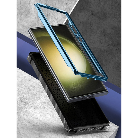 Obal na mobil pre Samsung Galaxy S23 Ultra, Heavy Duty Ring Belt Clip, modré