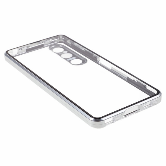 Puzdro pre Sony Xperia 1 V, Magnetic Dual Glass, strieborné