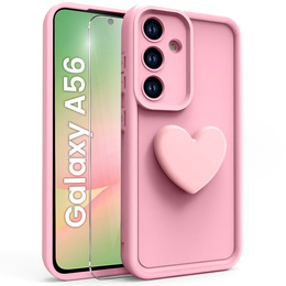 Puzdro pre Samsung Galaxy A56 5G, Silicone Heart, ružové + tvrdené sklo 9H
