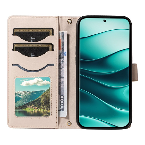 Puzdro s chlopňou pre Xiaomi Redmi Note 14 Pro 5G / Xiaomi Redmi Note 14 Pro+ 5G / Xiaomi Poco X7 5G, Rhombus Crossbody Leather, béžové