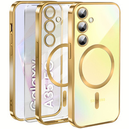 Puzdro pre Samsung Galaxy A35 5G, Electro MagSafe, zlaté + sklo na displej