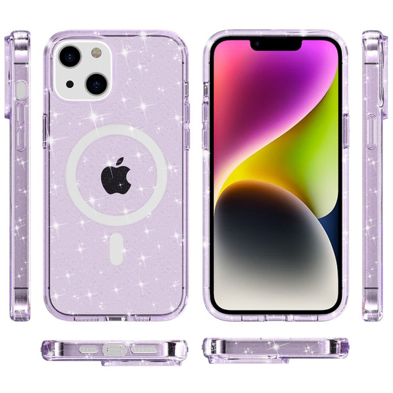 Obal na mobil pre iPhone 14, Dropproof MagSafe Glitter, fialové