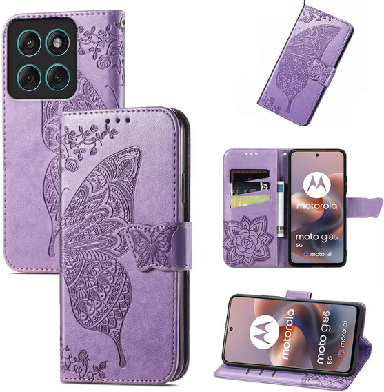 Klapkové puzdro pre Motorola Moto G86 5G, Butterfly, fialové
