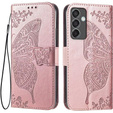 Klapkové puzdro pre Samsung Galaxy S24 FE, Butterfly, ružové rose gold