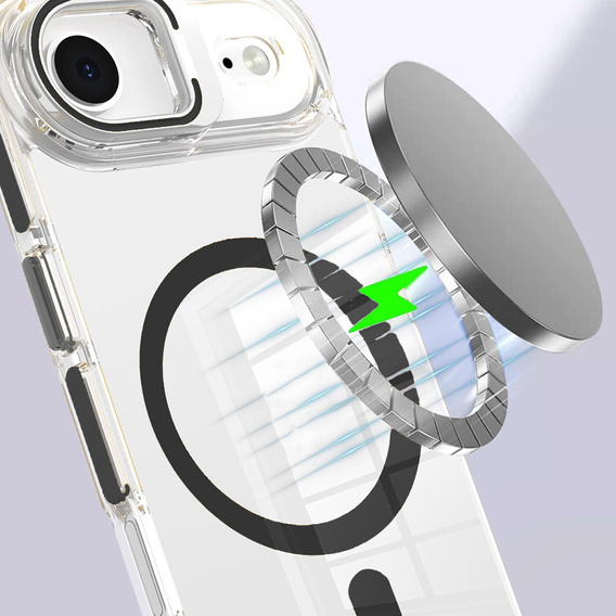 Puzdro pre iPhone Air, pre MagSafe, so stojanom, priehľadné s čiernymi vložkami