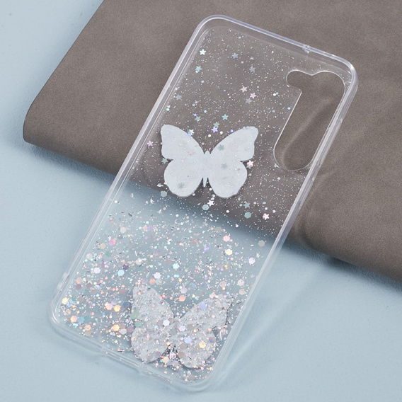 Puzdro pre Samsung Galaxy S24, Glitter Butterfly, biele