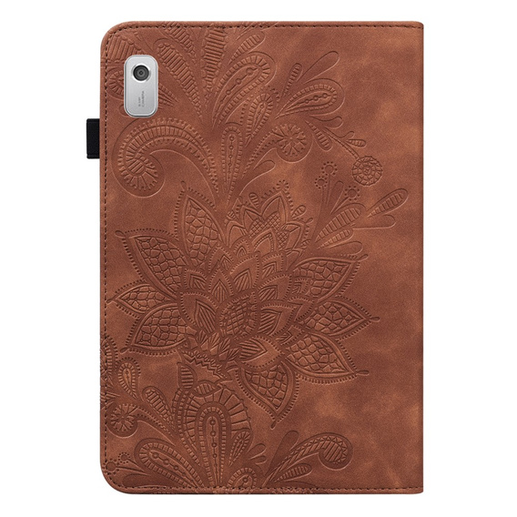 Puzdro s chlopňou pre Lenovo Tab M9, flower, hnedé