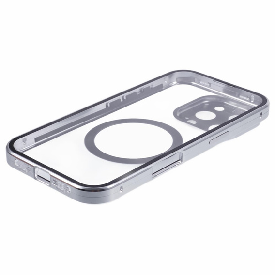 Magnetické puzdro Dual Glass MagSafe pre iPhone 16 Pro Max, strieborné