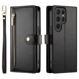 Klapkové puzdro pre Samsung Galaxy S25 Ultra, Wallet Zipper Pocket, čierne