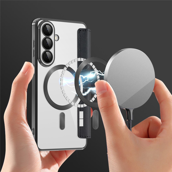 RFID peňaženka MagSafe Flip Case s ochranou fotoaparátu pre Samsung Galaxy S26 Plus, čierna