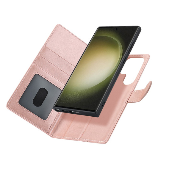 Puzdro s chlopňou pre Samsung Galaxy S23 Ultra, peňaženkové, pre MagSafe, ružové rose gold