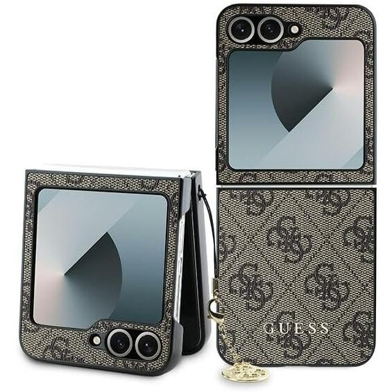 GUESS Obal na mobil pre Samsung Galaxy Z Flip7 FE / Z Flip6, 4G Charms Collection Hardcase, hnedé