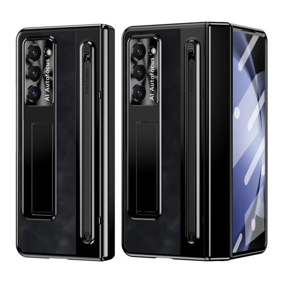 Kožené puzdro Leather+PC s podstavcom, sklom a stylusom pre Samsung Galaxy Z Fold6 5G