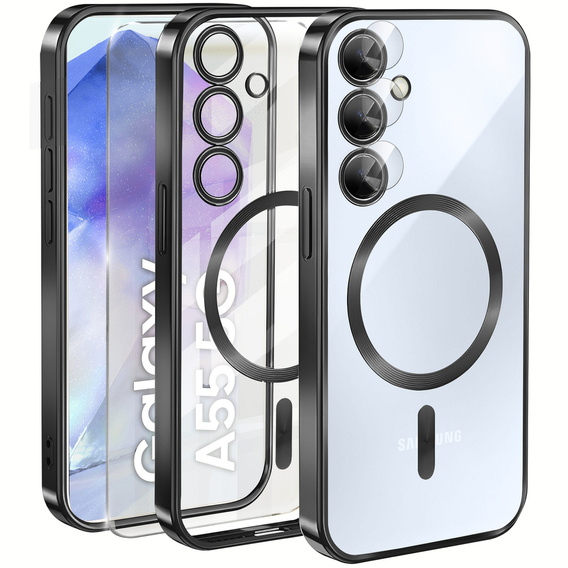 Puzdro pre Samsung Galaxy A55 5G, Electro MagSafe, čierne + sklo na displej