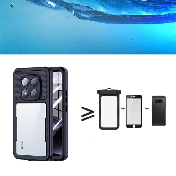 Vodotesné puzdro IP68 pre Xiaomi Redmi Note 14 Pro 5G, Redpepper, čierne