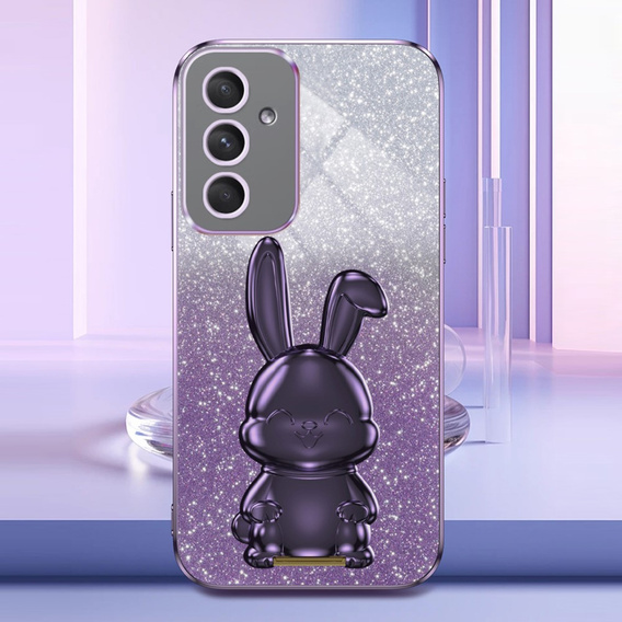 Puzdro pre Samsung Galaxy A54 5G, Glitter Rabbit, s vysúvacím stojanom, fialové