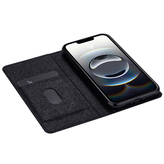 Flipové puzdro na iPhone 16E, Card Slot Glittery, čierne