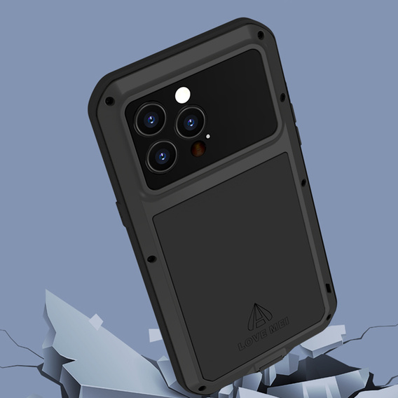 Love Mei Obal na mobil pre iPhone 14 Pro, armored with glass, čierne