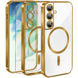 Puzdro pre Samsung Galaxy S21 FE, Electro MagSafe, zlaté + sklo na displej