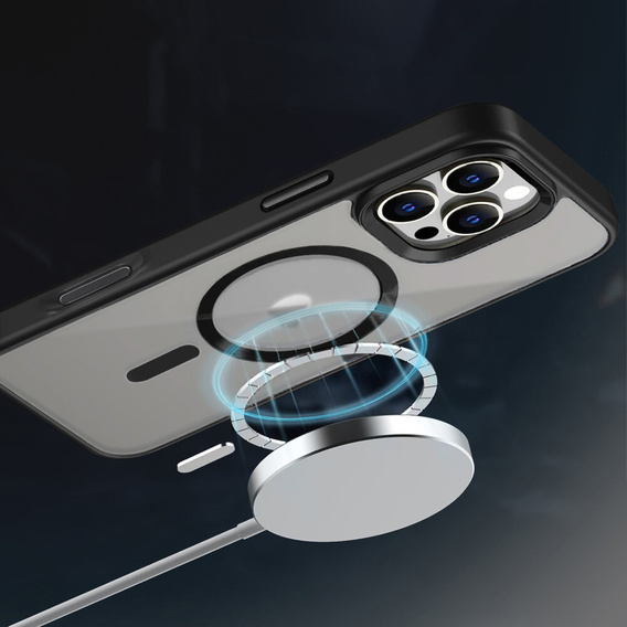 Puzdro pre iPhone 16 Pro, pre MagSafe, ERBORD Matt Case, transparentné / čierne + sklo na displej