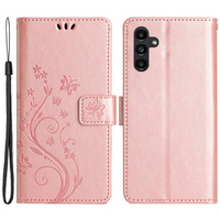 Klapkové puzdro pre Samsung Galaxy A25 5G, Butterfly Flower, ružové rose gold + 9H sklo