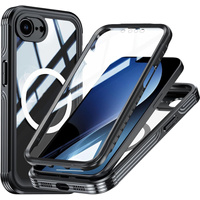 Puzdro pre iPhone 16E, Shockproof, so sklom, pre MagSafe, čierne