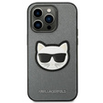 Karl Lagerfeld Obal na mobil pre iPhone 14 Pro Max, Saffiano Choupette Head Patch, strieborné