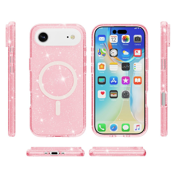 Puzdro pre iPhone Air, pre MagSafe, trblietavé, priesvitné ružové