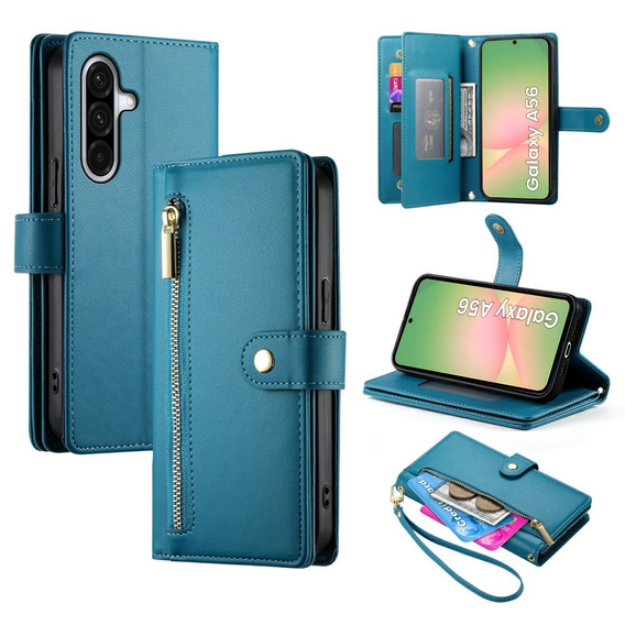 Klapkové puzdro pre Samsung Galaxy A56 5G, Wallet Zipper Pocket, modré